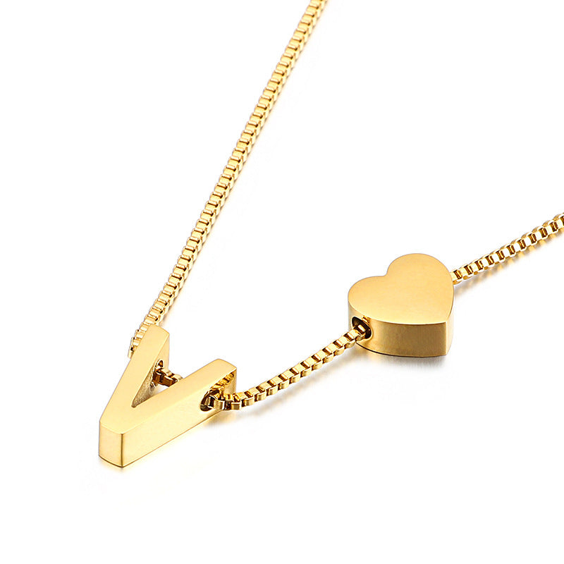 Wholesale Peach Heart 26 Letters Gold Plated Necklaces